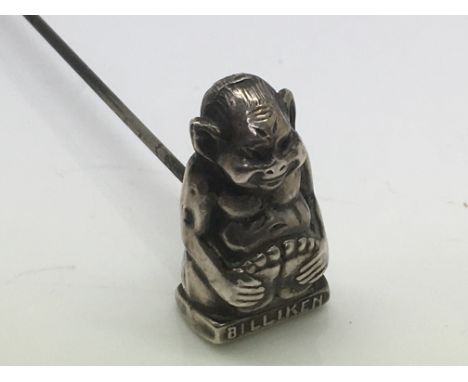 A rare Edwardian silver Billiken hatpin, Birmingham 1909.