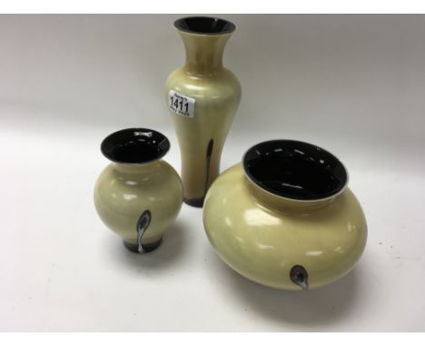 3 Caithness design glass vases.