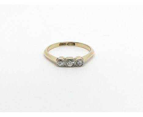 A Vintage 18carat gold ring set with three diamonds ring size M-N