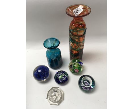 A small collection of Medina Art glass and paperweights.