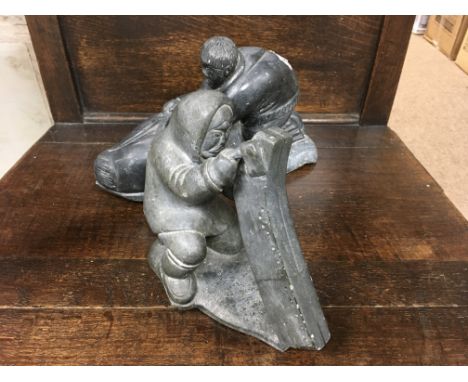 2 1970s carved soapstone Eskimo art figures. Both signed - NO RESERVE