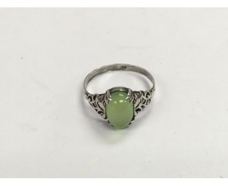 A silver and chrysoprase ring, possibly German or Austrian, approx 1.7g and approx size Q.