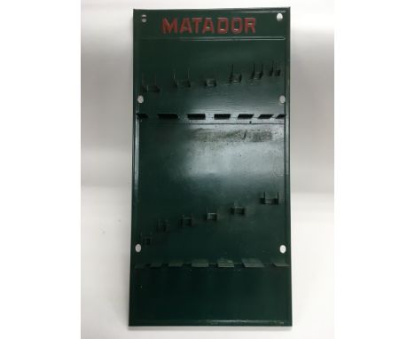A vintage Matador wall mounted metal sign for displaying hand tools, approx 32cm x 64cm.