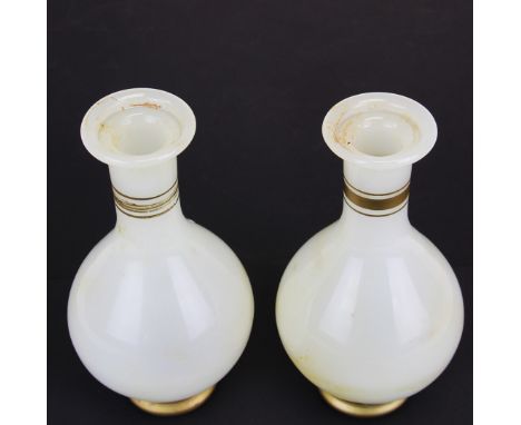 A pair of original Qing Dynasty (1644 to 1912) Chinese glass vases imitating white jade, H. 20.5cm.