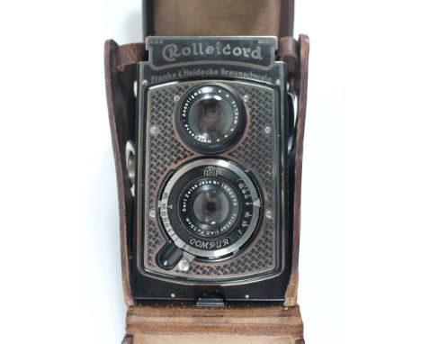 Vintage Camera - Franke and Heidecke Rolleicord Compur camera No. 2954488, Carl Zeiss Jena Nr 1:4.5 f=7.5cm lens, in brown le