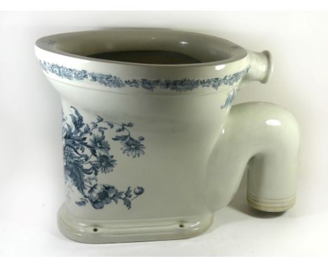 A Victorian transfer printed blue and white ceramic toiletDecorated with flowers, bearing marks for Thomas Twyford, Bath Stre