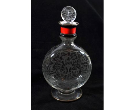 A late 19th/early 20th Century acid etched moon flask decanter With applied mounts, likely Baccarat, but unsigned, height 20c