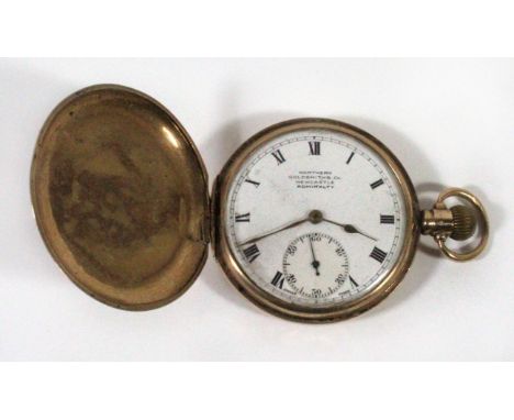 A gents 9ct gold full hunter pocket watchThe circular enamel dial marked Northern Goldsmith Co Newcastle with subsidiary seco