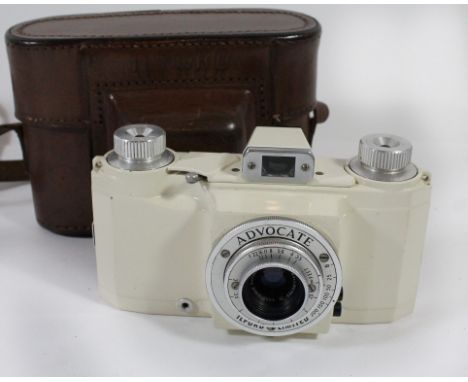 Vintage Camera - Ilford Advocate with 35mm Dallmeyer F=35mm Anastigmat Lens, in brown leather case. 