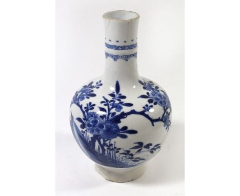 An 18th Century Chinese blue and white porcelain bottle vasePainted with landscape scene, bears Kangxi double ring mark to ba