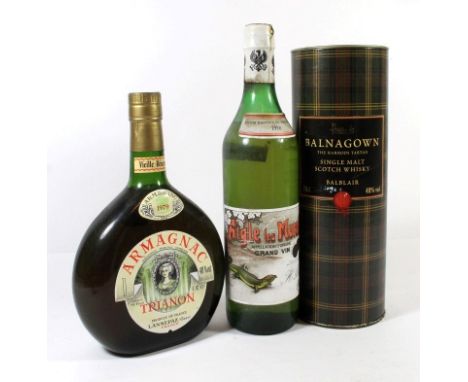 3 bottles of Malt Whisky, Vintage Armagnac and Swiss white wine Comprising 1 bottle Balblair Distillery Harrod’s “Balnagown”,