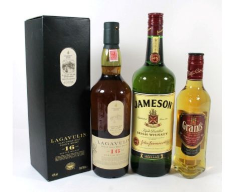 A collection of 3 bottles of WhiskyComprising 1 bottle Lagavulin 16yo Islay Malt Whisky together with 1 half bottle Grant ‘Fa