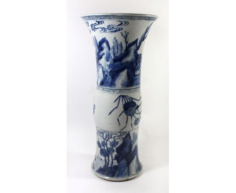 A 19th Century Chinese blue and white porcelain GU vasePainted with fisherman in landscape scene, bears six character Kangxi 