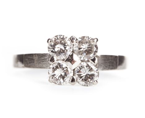 DIAMOND FOUR STONE RING, set with round brilliant cut diamonds totalling approximately 0.60 carats, unmarked, size K, 3.2gPle
