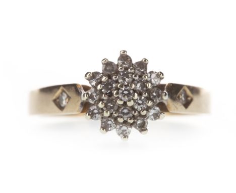 DIAMOND CLUSTER RING, the round brilliant cut diamonds totalling approximately 0.40 carats, in nine carat gold, size K 1/2, 2