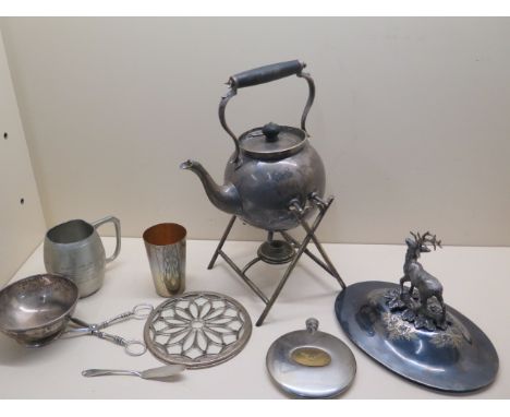 A Garrard &amp; Co silver bowl presented by Major RA McGregor 1966, a pewter tankard to the same, a silver and glass coaster,