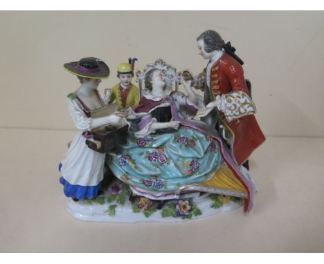A 19th century porcelain group marked R 1762 - height 7cm x 20cm x 10cm - one finger loss and some foliate chips otherwise ap