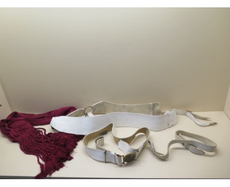 The Queens Own Cameron Highlanders white leather Officers waist belt straps and sash to Captain RA McGregor, previously Lieut