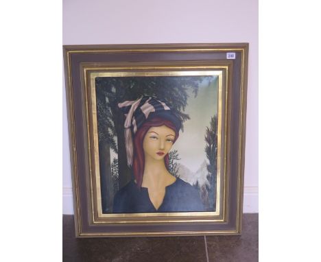 A mixed media on paper laid on canvas portrait signed R G Marchal - in a gilt frame - 77cm x 68cm - small knocks to frame but