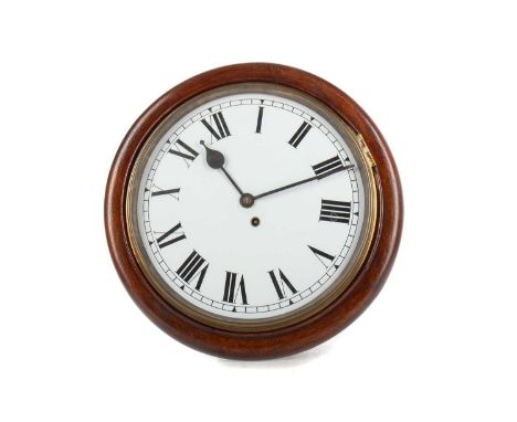 MAHOGANY WALL CLOCK, LATE 19TH / EARLY 20TH CENTURY  the white enamel dial with Roman numerals, with single train fusee movem