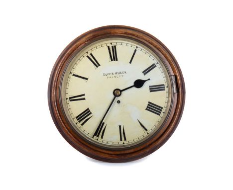 DUFF & MILLER OF PAISLEY, WALNUT FRAMED WALL CLOCK, EARLY 20TH CENTURY with single train fusee movement, the Roman numeral di