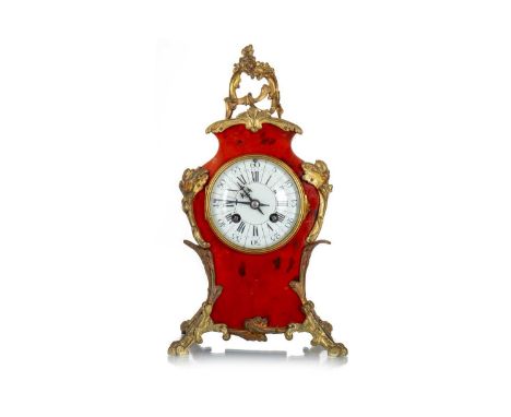 FRENCH TORTOISESHELL MANTEL CLOCK, LATE 19TH CENTURY the twin train movement stamped Paris and numbered, striking on a coil, 