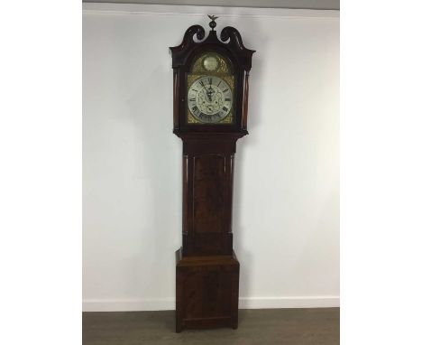 GEORGE III MAHOGANY LONGCASE CLOCK, ADAMSON OF MONTROSE  with two train movement striking on a bell, the engraved silvered di