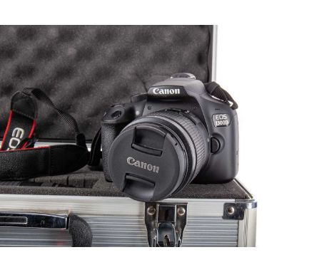 CANON EOS 1300D CAMERA, with Canon zoom lens EF-S 18-55mm 1:3.5-5.6 III 58 mm, and EF 75-300mm 1:4-5.6 III lenses, along with