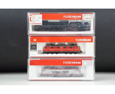 Three cased Fleischmann N gauge locomotives to include 738510, 781201 &amp; 737205