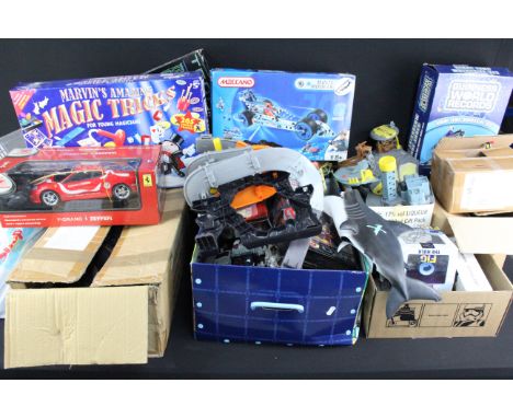 Large quantity of mixed toys and games to include diecast model motorbikes, boxed Meccano Multi Models, boxed Techball Radio 