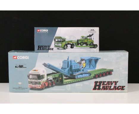 Two boxed Corgi Heavy haulage diecast models to include CC12002 MAN King Trailer &amp; Crusher Load Cadzow Heavy haulage Ltd 