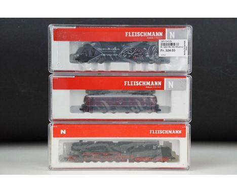 Three cased Fleischmann N gauge locomotives to include 731903, 731378 &amp; DB 2-10-0 in black livery