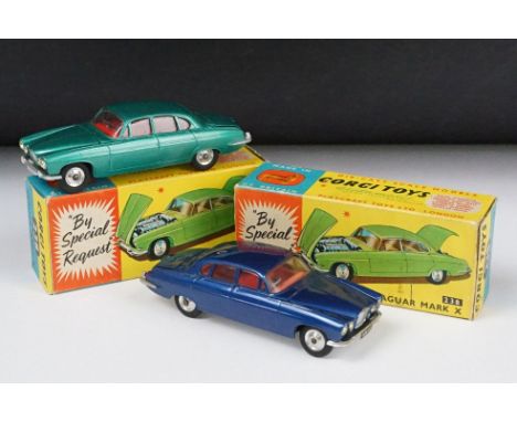 Two boxed Corgi By Special Request 238 Jaguar Mark X diecast models to include 1 x in metallic dark blue colourway with red i