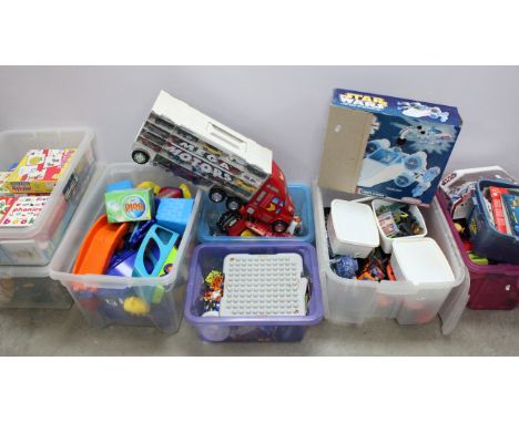 Large quantity of mixed toys and games to include various Magnext, mixed Playmobil items including Pirates, motorbikes, etc, 
