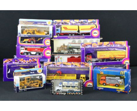 14 Boxed commercial haulage diecast models to include 8 x Siku models featuring 3415 Lorry With Crane, 2917 MACK Wrecker Truc