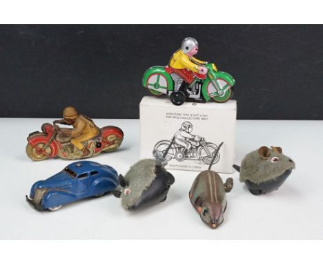 Small quantity of wind up toys to include Schuco 3000 Telesteering Car, tin plate mouse marked Yone Made In Japan No. 2094, S