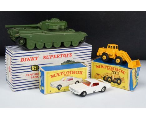 Three boxed diecast models to include Dinky Supertoys 651 Centurion Tank and 2 x Matchbox Series models featuring No. 8 Ford 