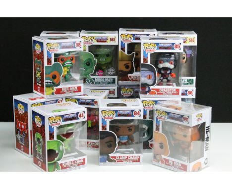 Masters of the Universe - 16 Boxed Pop Funko figures to include 568 Moss Man, 42 King Randor, 88 Mer-Man, 84 Clamp Champ, 16 