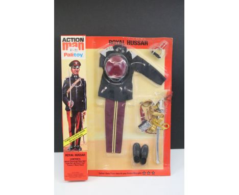 Action Man - Carded Palitoy Action Man Royal Hussar Outfit set, lifting and creasing to bubble with wear to card