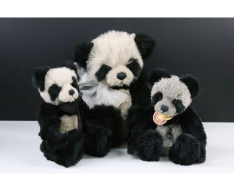 Charlie Bears - Three ltd edn Charlie Bears Panda Bear trio to include CB083811A Lucas, CB183959 Ewan and CB173700B Leo, all 
