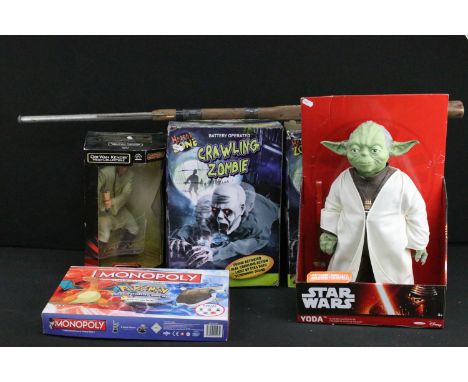 Quantity of mixed toys to include boxed Star Wars Episode I Obi-Wan Kenobi, boxed Monopoly Pokemon board game, 2 x Crawling Z