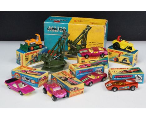 Seven boxed Matchbox 75 Series &amp; Superfast diecast models to include 2 x 32 Maserati Bora, 7 Hairy Hustler (box missing e