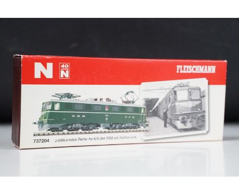 Boxed Fleischmann N gauge 737204 Jubulaumslok Reihe Ae 6/6 der SBB als Kantonslok locomotive 