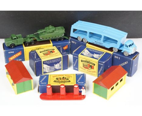 Five boxed Matchbox Lesney Series diecast model Accessory Packs and Major Packs to include No. 3 Major Pack Thorneycroft Anta