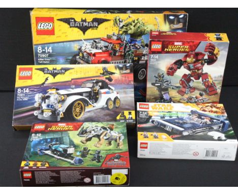Lego - Five boxed Lego sets to include 3 x sealed Lego sets featuring 2 x Marvel Super Heroes (76104 The Hulkbuster Smash-Up 