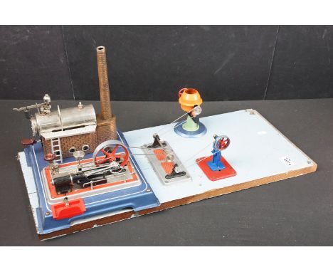 Wilesco Stationary Steam Engine Workshop with  3 x accessory parts, on 26" x 12" board