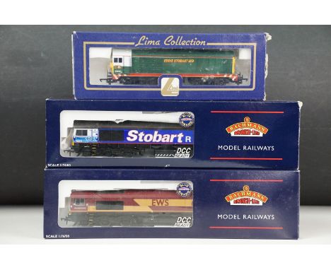 Three boxed OO gauge locomotives to include 2 x Bachmann 32-730 Class 66 Diesel 66200 Railway Heritage Committees EWS &amp; 3