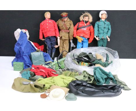 Action Man - Four original Palitoy Action Man figures (2 x flock hair gripping hands &amp; 2 x flock hair hard hands), with a