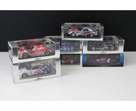 Seven boxed / cased Spark Minimax diecast models to include S0427 BMW 320, S0129 Courage Judd Kruse Motorsport, S0097 Panoz E
