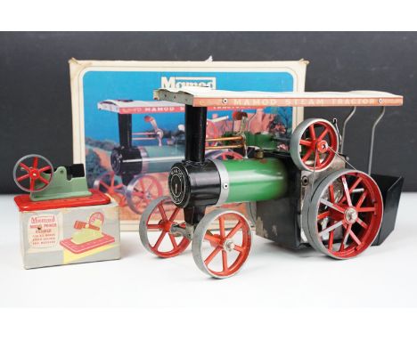 Steam Engine - Boxed Mamod TE1A Steam Tractor Steam Engine, in main body green with red spoked wheels, with steering spoke, f